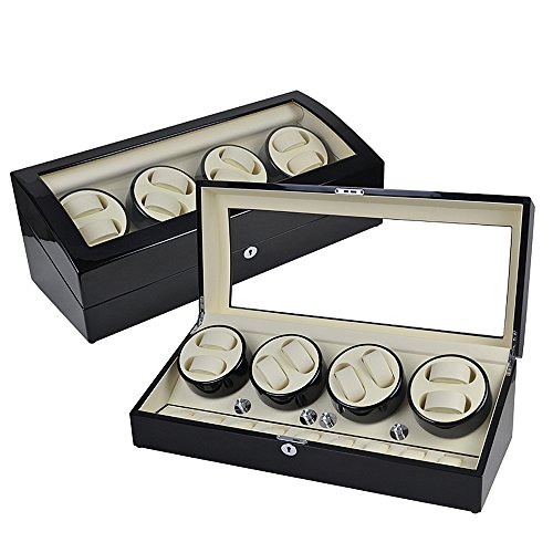 Luxury 8+9 Automatic Rotation Black Wood Leather Watch Winder Storage Display Case Box - Thumbnail 7