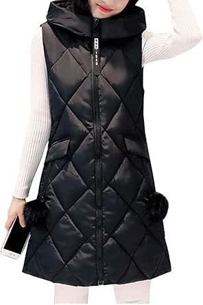 Download Women's Zipper Front Hooded Quilted Puffer Long Down Vest ...