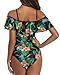 Tempt Me Green Pineapple Off Shoulder One Piece Swimsuit for Women Ruffled Sleeves Retro Bathing Suits Flounce Printed Swimwear M