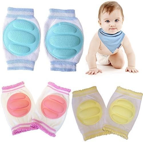 Kakalu® 3 Pairs Breathable Adjustable Elastic Boy's Girl's Infant Toddler Baby Kneepads Knee Elbow Pads Crawling Safety Protector,Premium Quality For 6-24 Months Baby Free Size