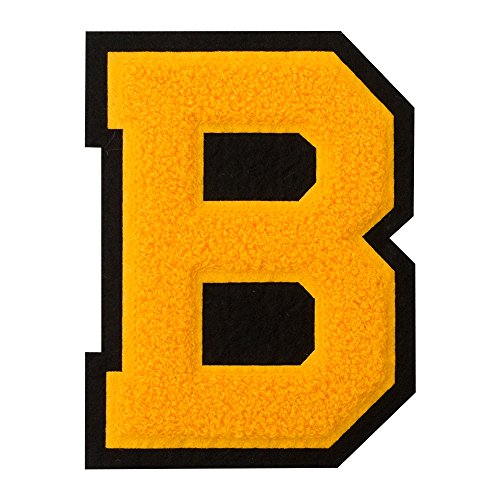 B - Gold on Black - 4 1/2 Inch Heat Seal/Sew On Chenille Varsity Letter
