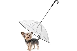 PETLESO Dog Umbrella for Small Dogs, Clear Pet Umbrella with Leash, Keeps Pet Dry for Rainy Walks/Potty Trips, Self-Assembly