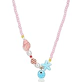 Dhdfisd Starfish Fish Necklace Boho Beachy Hawaiian Colorful Summer Beach Coastal Choker Necklace for Women Men