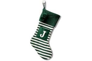 CRSMHLPK 20 Inches Initial Christmas Stocking Monogram Striped Christmas Stocking red Green with White Embroidered Letter Christmas decorations-01-J-Green