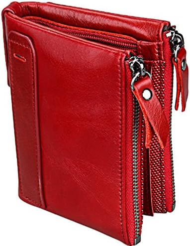 GMJF Wallet Small Vintage Crazy Horse Leather Short Purse Bifold for men and women (Red)