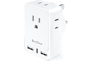 US to UK Plug Adapter, AnnTane UK Travel Type G Power Adapter with 4 Outlets 3 USB Ports(1 USB C), Travel Essentials Plug with Bag for USA to Qatar Ireland England Kenya Dubai London
