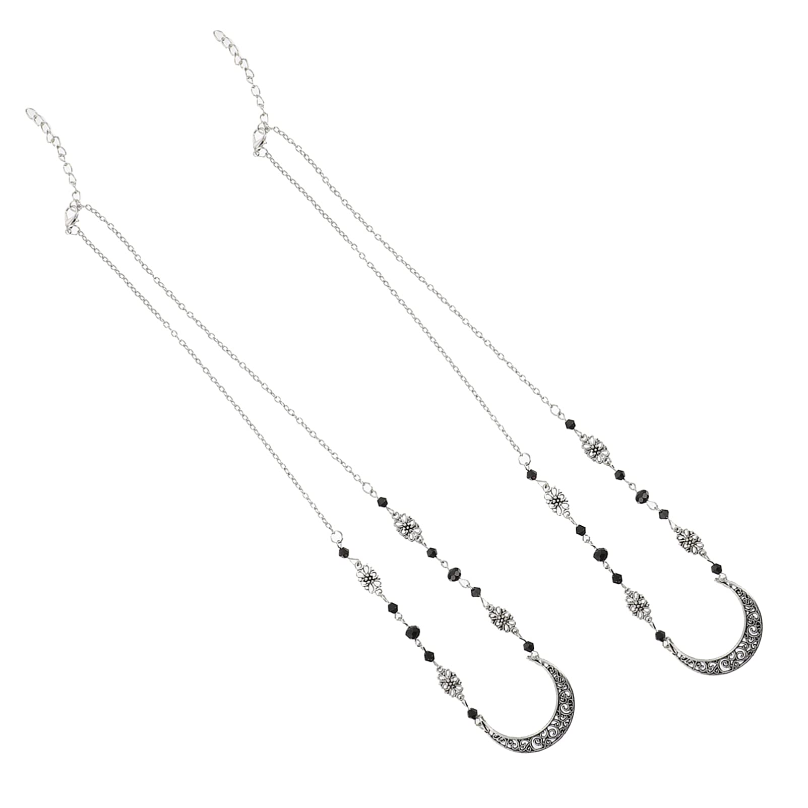 Lurrose 2Pcs Bohemian Crystal Moon Head Chain Retro Crescent Moon Forehead Chain Vintage Crystal Headband Headpieces Prom Hair Jewelry for Women Girls Silver