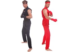 BOOW Men's Karate Fighter Costume Martial Artist Sleeveless Taekwondo Uniform Kung Fu Suit Halloween Fancy Dress (Red)