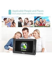 NAVISKAUTO Reproductor de DVD portátil de 10,1 pulgadas, pantalla dual con pantalla TFT HD, lector de tarjetas USB SD y batería recargable de 5 horas