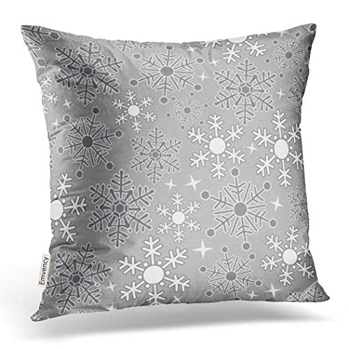 Emvency Pillowcases Xmas Happy New Year Christmas Snowflakes Silver Grey Pattern Decorative Cushion Cover Case Throw Pillow Cover Case Protectors Square 20x20 Inches One Side Sofa Couch