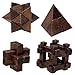 Bits and Pieces – Value Set of Four Wooden Brain Teaser Puzzles – Classic Designed Mini Wood 3D Brainteaser Dark Wood Stained – Puzzle & Fun Gifts for Adults and Children