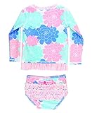 RuffleButts Baby/Toddler Girls Rash Guard 2-Piece Swimsuit Set - Long Sleeve Bikini with UPF 50+ Sun Protection