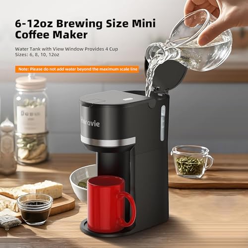 Coffee Maker Machine, Mini Single Serve Brewers for K-Cup and Grounds, 6 to 12 oz Brew Sizes, Fast Brew with Descaling Reminder and Water Window, Simple Push Button, Perfect for Small Spaces, Black