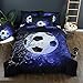 Blue Flame Soccer Duvet Cover Set for Children Boys 3D Printed Football Quilt Cover Set with 2 Pillowcases Fire and Ice Bedding Set with Zipper Closure Queen Size 90
