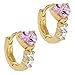 Gold Plated Pink & Clear Cubic Zirconia Heart Hoop Earrings for Little Girls 8mm - Elegant and Fashionable Love Heart Jewelry for Young Girls and Teens - Wonderful Gift Idea for Birthdays
