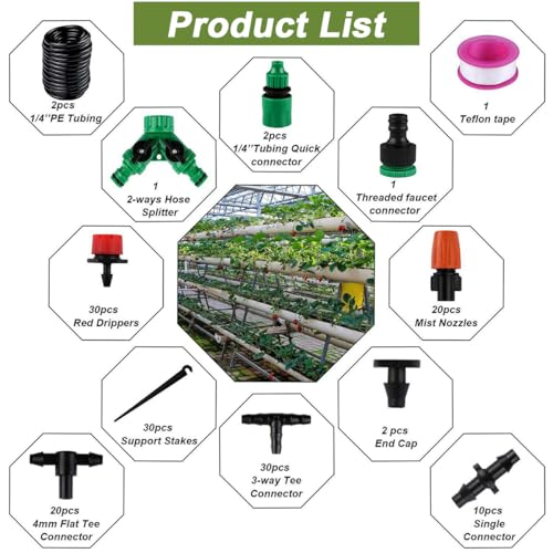 149PCS Drip Irrigation System, Watering Drip Kit with 30M Tubing Hose | Adjustable Nozzles Sprinklers, Saving Water Automatic Irrigation Equipments for Garden Greenhouse Flowers Patio Lawn