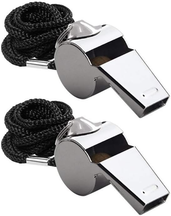 Friencity Coach Referee Metal Whistles, Extra Loud Stainless Steel Whistle for School Sports, Soccer, Football, Basketball, Lifeguard Protection, Dog Training and Emergency with Lanyard Bulk, 2 Pieces