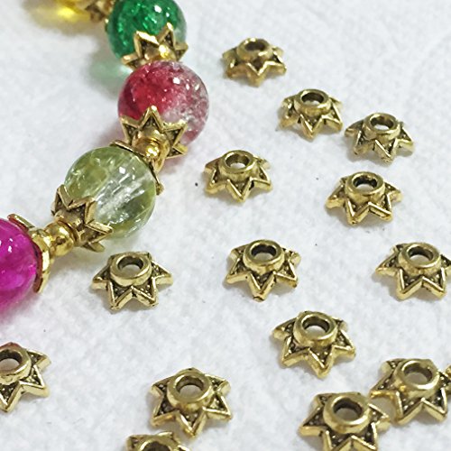 Beading Station 50-Piece Star Shaped Metal Bead Caps for Jewelry Making, 6mm, Antique Gold