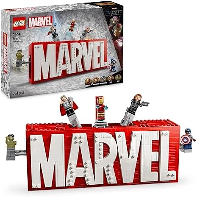 | Marvel: MARVEL Logo & Minifiguren - Sammlerstück inkl. Hulk, Thor, Iron Man, Black Widow und Captain America - Bauset mit Avengers Figuren - Geschenk für Jungen und Mädchen ab 12 Jahren - 76313