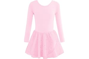 EQSJIU Long Sleeve Dance Leotard for Girls Classic Ballet Leotards Toddler Skirted Outfits Dance Dresses for Kids 1-9 Years