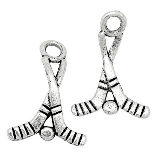 Housweety 50PCs Charm Pendants Ice Hockey Silver Tone 22mmx16mm(7/8"x5/8")