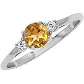 Silvershake Petite Design Round Shape Gemstone Birthstone White Gold Plated or Yellow Gold Plated 925 Sterling Silver Solitaire Promise or Engagement Ring Jewelry for Women