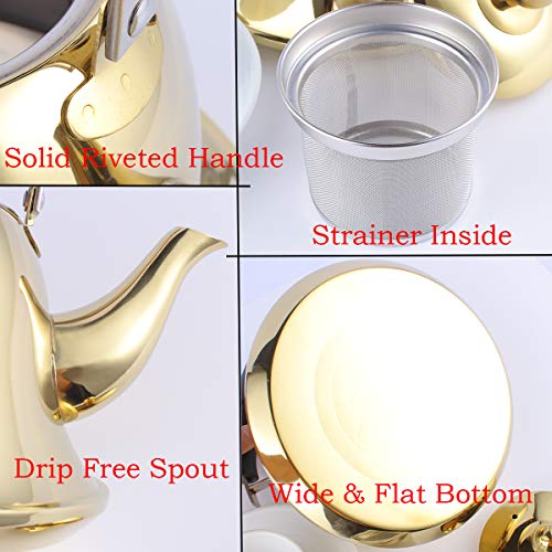 Whistling Tea Kettle with Infuser for Loose Leaf Tea Stainless Steel Modern Whistle Teapot Teakettle Stovetop Induction Gas Stove Top Tea Maker Water Pot Gold 2 Quart/Liter - Thumbnail 5