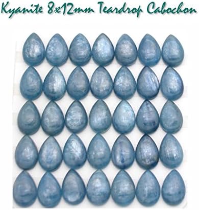 Genuine Kyanite Gemstone 8x12mm Teardrop Calibrated Cabochons for Jewelry Making (pkg of 4 Stones), UNDRILLED