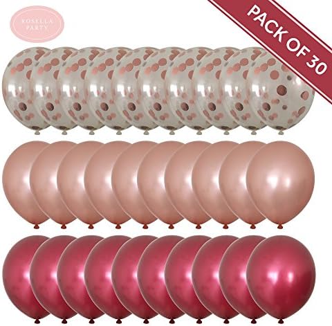 Rose Gold Balloons, Confetti Balloons and Burgundy Balloons with Accessories - Pack of 30, 3 Style, 12 inch | Great for Bridal Shower Decorations | Birthday Decorations | Fall Wedding Decorations