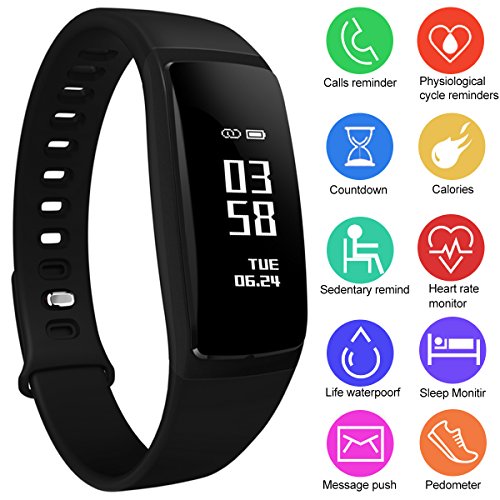 Fitness Tracker with Heart Rate/Blood Pressure Monitor, Waterproof Sports Activity Tracker Female Physiological Cycle Reminder Pedometer Sleep Monitoring Smart Bracelet for Android Phone and IOS