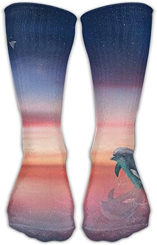 ZHONGJIAN Unisex Knee High Long Socks The Star Sky Dolphins Fly.PNG Boot High Socks Length 30cm