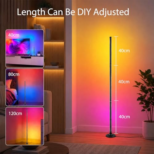 Aourow RGB Floor Lamp 120 cm, Dimmable Corner Lamp with Smart App and Remote Control | 16 million colours, music synchronisation, 100+ DIY mode and timing function for bedroom, gaming