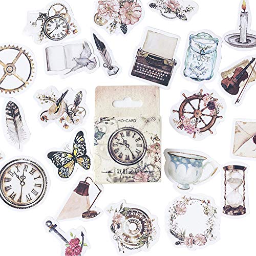 Kawaii Vintage Paper Stationery Sticker Set Animal Plant Owl Rabbit Bird Pocket Watch Famous Painting Hot Air Balloon Hemisphere for Gift Packing Scrapbooking Album Planner Journal Arts DIY Craft