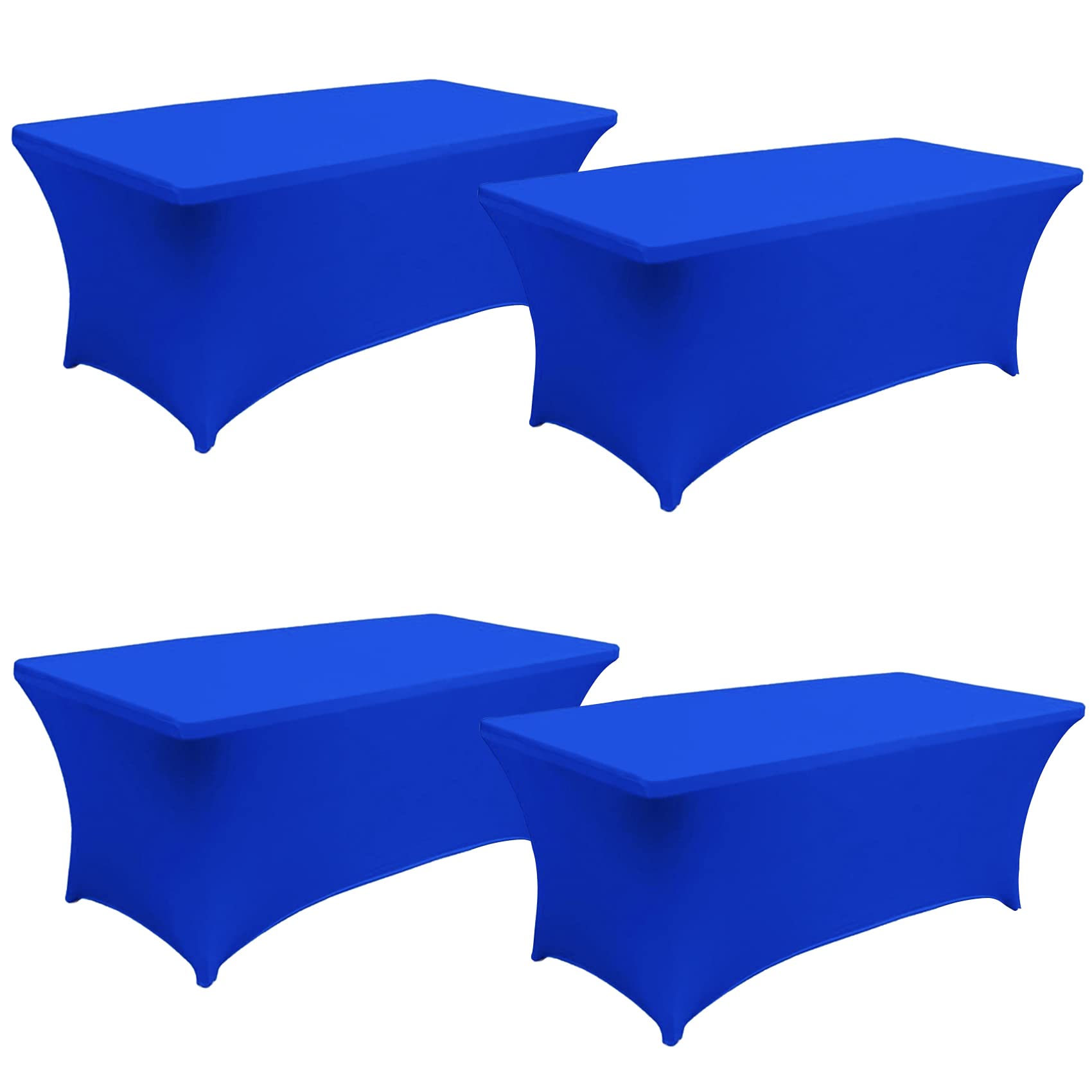 Photo 1 of 6FT Spandex Table Cover Table Cloth for Folding Tables Fitted Rectangular Tablecover Washable Wrinkle Resistant Polyester Stretch Tablecloth Protector for Wedding Banquet Party (4 Pack, Royal Blue)