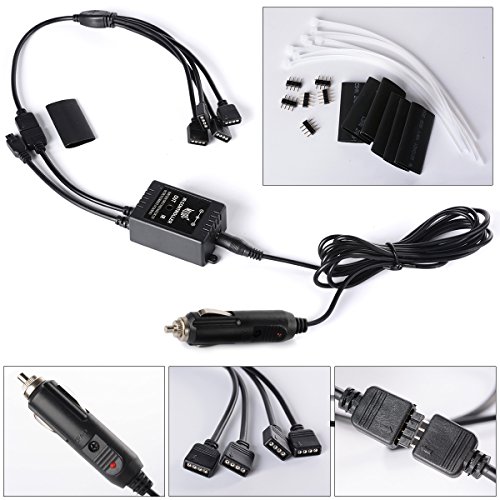 Xcellent Global 4pcs 12 Inch 8 Color Car Interior Light LED Decoration Atmosphere Neon Light Strip Under Dash Light Kit with Sound Active Function Wireless IR Remote Control DC 12V Car Charger AT010