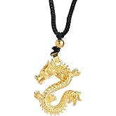 CAIYUNELEX Dragon Necklace for Men Women Gold Pendant Symbolize Strength and Wealth Unique Dragon Jewelry Spiritual Gifts Adjustable