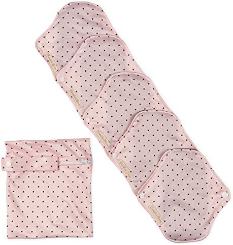 Reusable Bamboo Cloth Sanitary Pads - Menstrual Sanitary Towels CSP with Wings - Washable Panty Liners - Light Regular Medium Flow + Wet Bag - Medium with Absorbent Wings