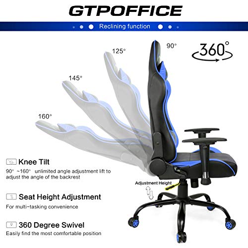 Gaming Chair Office Computer Racing Style Ergonomic Conference Executive Manager Work Chair Adjustable Swivel Leather High Back Desk Task Chair (Blue)