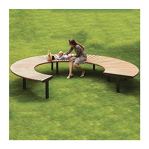 AEYSD-456 Garden Bench Outdoor Benches Chair, Circular Park Seats, Modern Circular Anti-Corrosion Wooden Benches with Steel Frames Outdoor Bench