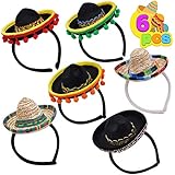6 PCS Cinco De Mayo Fiesta Fabric and Straw Sombrero Headbands Party Costume for Fun Fiesta Hat Party Supplies, Luau Event Photo Props, Mexican Theme Decorations, Dia De Muertos and Party Favors