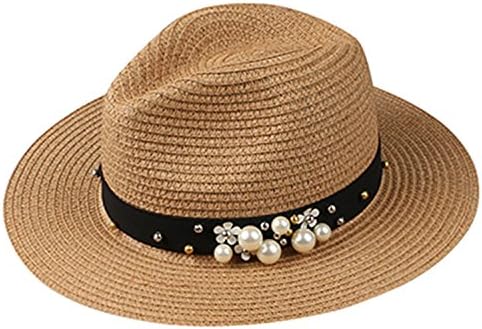 New Spring Summer Hats for Women Flower Beads Wide Brimmed Jazz Panama Hat Chapeu Feminino Sun Visor Beach Hat Cappello Coffee