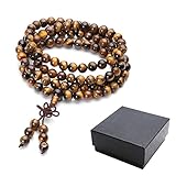 Zysta Men's Women 8mm Natural Gemstone 108 Beads Bracelet Link Wrist Necklace Chain Tibetan Buddhist Beads Paryer Buddha Mala Elastic Cuff