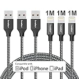 ightning Cable (3 Packs: 3FT x 3) Nylon Braided 8 Pin USB iPhone Charging & Syncing Cord with Aluminum Connector for iPhone X/8/8 Plus/7/7 Plus, iPad/iPod And More-Black