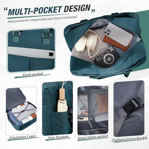 SZLX Travel Bag 40x20x25 for Ryanair,Weekend Luggage Tote Bag 40x30x20 for Women,Waterproof Sport Bag for Gym,Swimming Bag for Beach, F4-Peacock Blue, Sporty