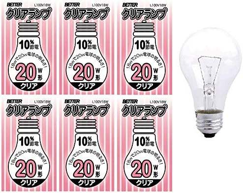 クリアランプw形 10 省エネ 100v18w 新品未使用正規品 E26 クリヤ クリア 白熱電球 シリカ電球 電球色 ６個 一般電球 透明