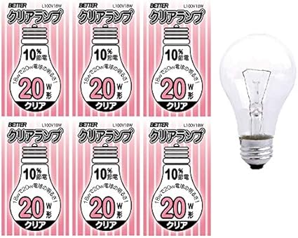 Amazon クリアランプw形 10 省エネ 100v18w E26 クリヤ クリア シリカ電球 一般電球 電球色 白熱電球 透明 ６個 Better 白熱電球 通販