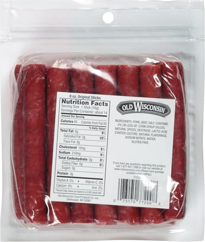 OLD WISCONSIN SNACK STICKS, ORIGINAL, 8-OUNCE PACKAGE
