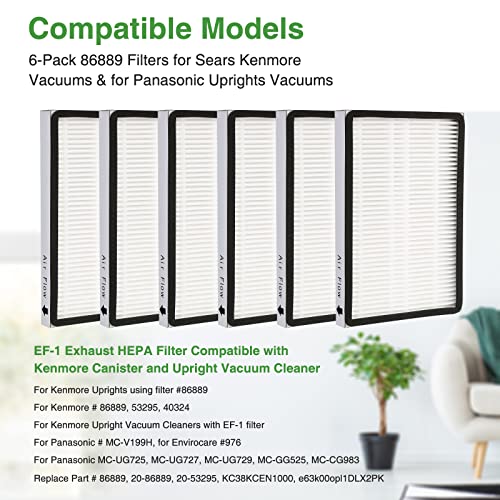6Pack 86889 HEPA Filters for Sears Kenmore EF1 Vacuums & Panasonic