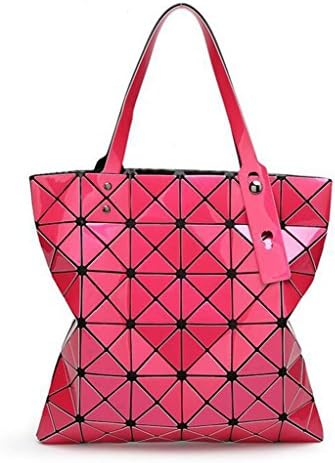 Womens Checkered Tote Bag,PU Leather Geometric Diamond Split Joint Shoulder Bag Top Handle Bag
