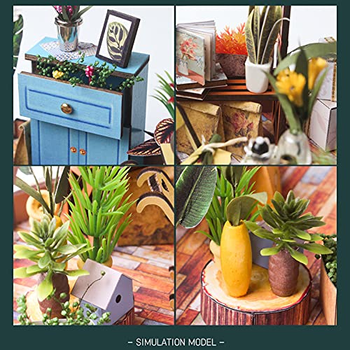 GuDoQi DIY Miniature Dollhouse Kit, Tiny 1:24 Scale House with Furniture, Great Handmade Craft Gift for Birthdays and Easter Day, Green Flower Shop